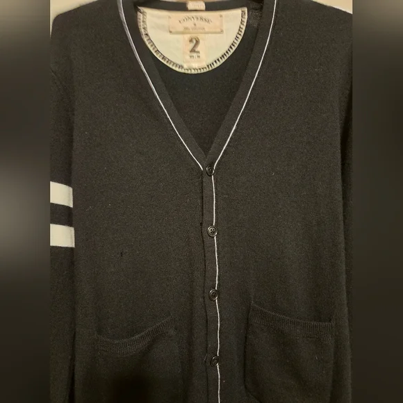 Converse John Varvatos One Star Black Wool Cardigan Mens Size 2 Medium Used - Picture 2 of 16
